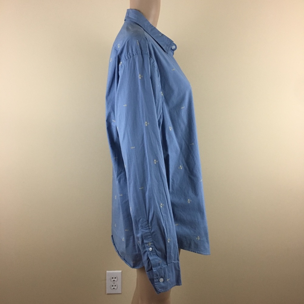 J Crew Large Button Down Blue Airplane Pilot Plane - image 5